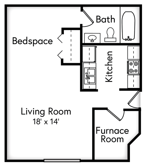 Floor plan for studio, 1 bath, 430 sqft